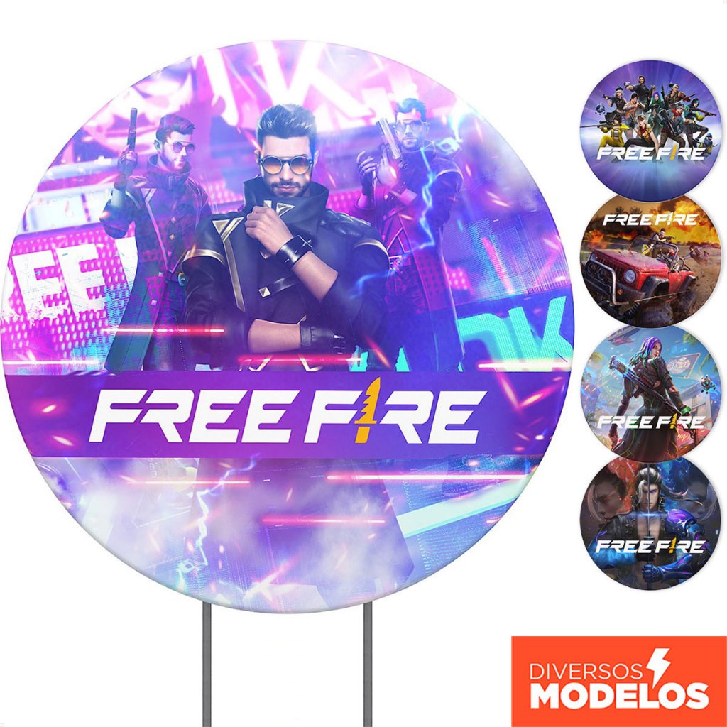 Painel de Festa Redondo Decoração Free Fire Aniversário 1,50x1,50m Em Tecido Sublimado - Licenciado