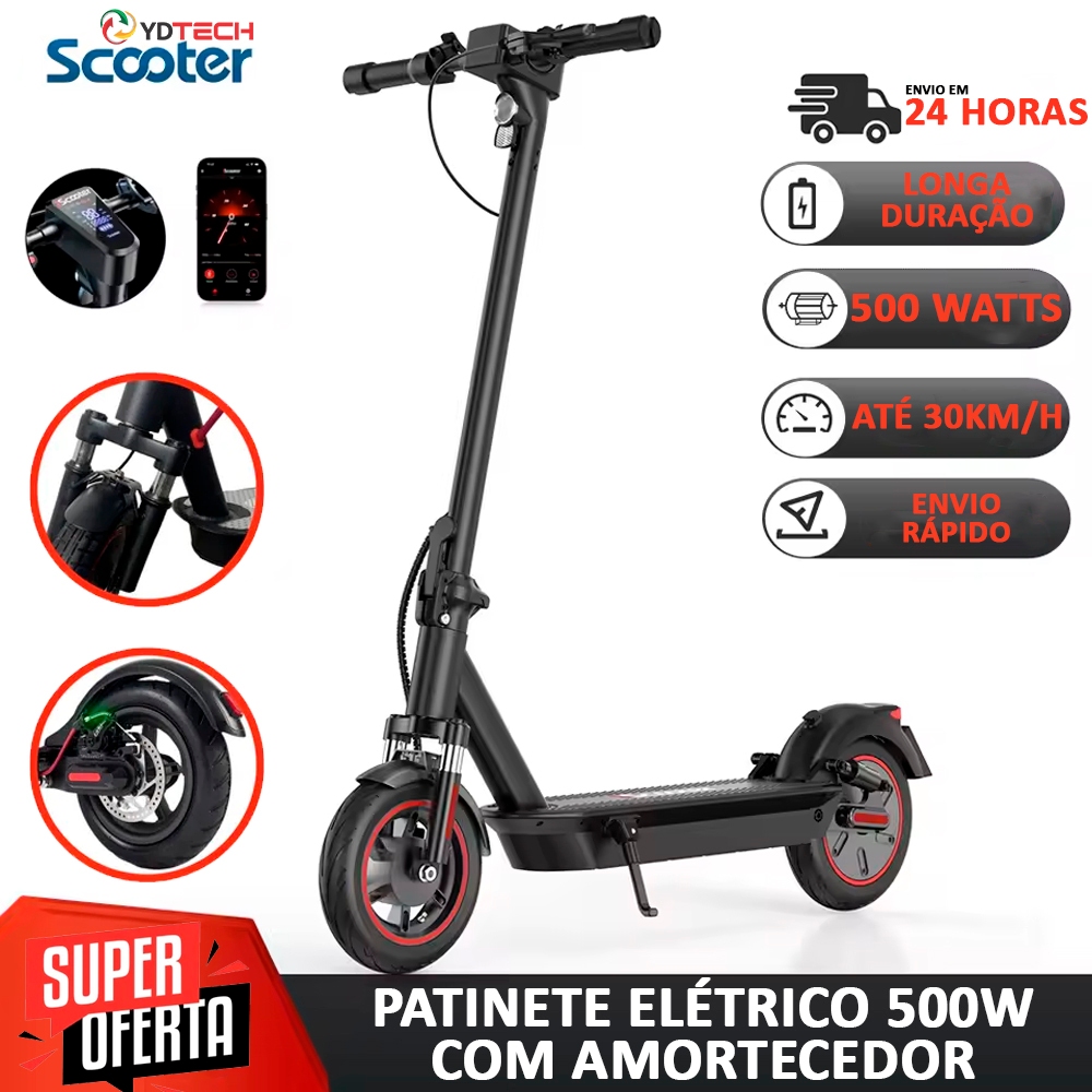 Patinete Elétrico Profissional 500w Adultos Até 150Kg Com Conexão APP Bluetooth e Freios a Disco em Oferta na Shopee