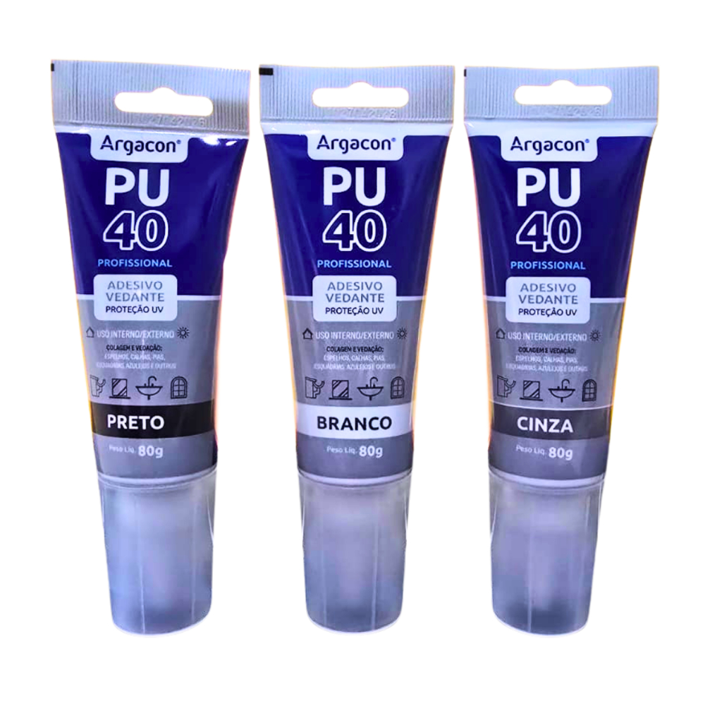 PU 40 Construção Adesivo Vedante Proteção UV 80G Cores Branco Preto e Cinza