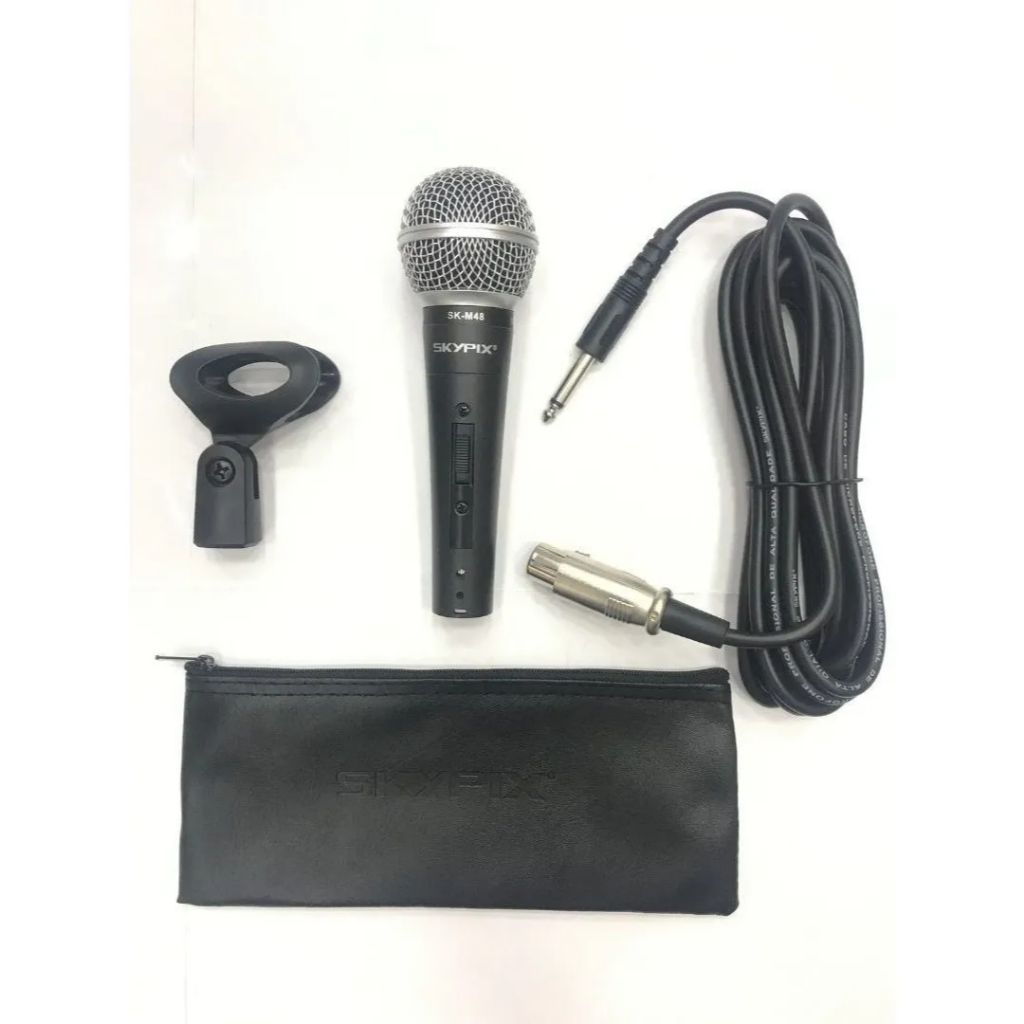 Microfone Dinâmico Profissional Sk M48 C/ Fio Karaoke Preto