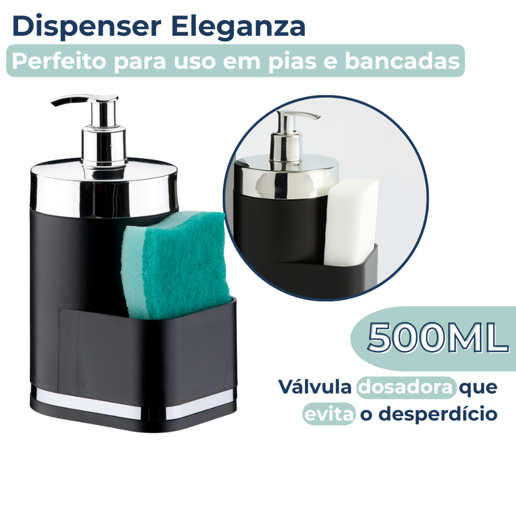 Dispenser Para Detergente Bucha de Pia Preto Cromado Suporte Organizador Esponja Future em Oferta na Shopee