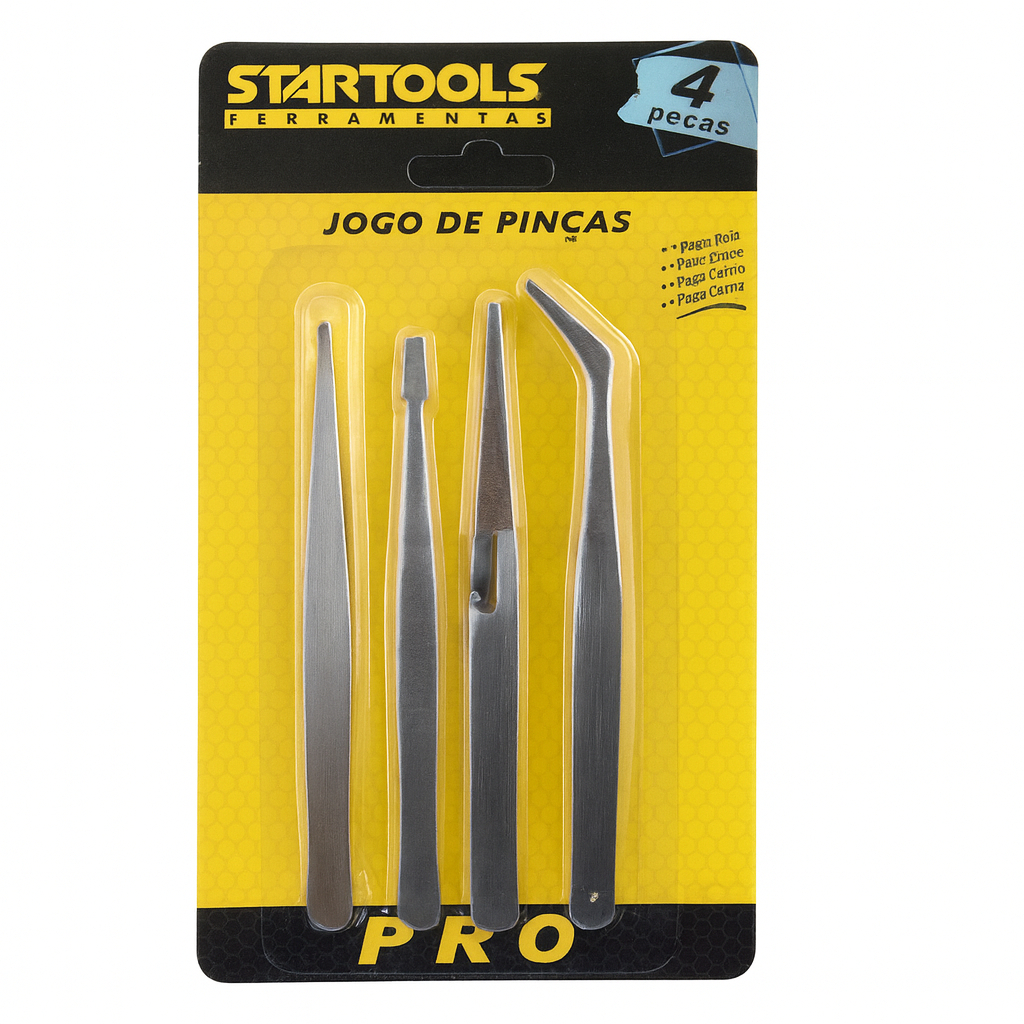 Jogo 4 Pinças Ferramenta De Precisão Resistente Multiuso Eletrônicos Oficina Artesanato Profissional