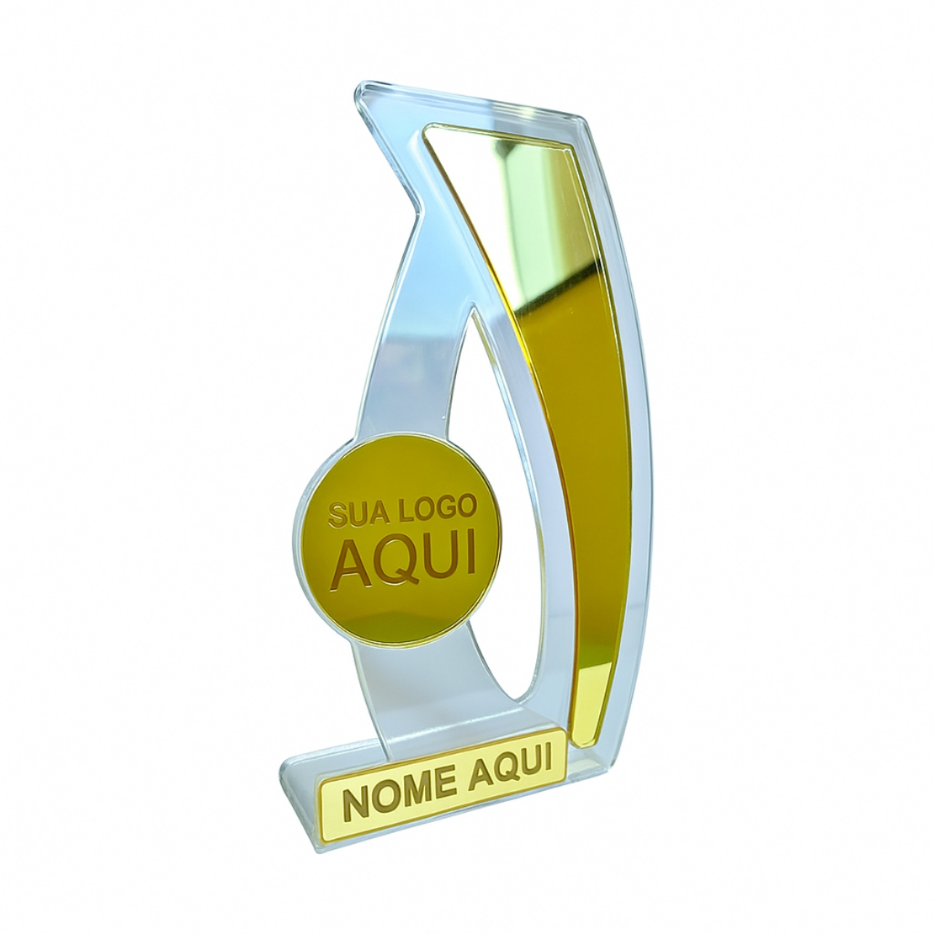 Troféu Em Acrílico Espelhado Dourado Personalizado 20cm x 11cm xxx em Oferta na Shopee