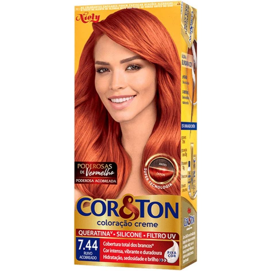 Tinta De Cabelo Cor&Ton Niely Mini Kit 7.44 Ruivo Acobreado