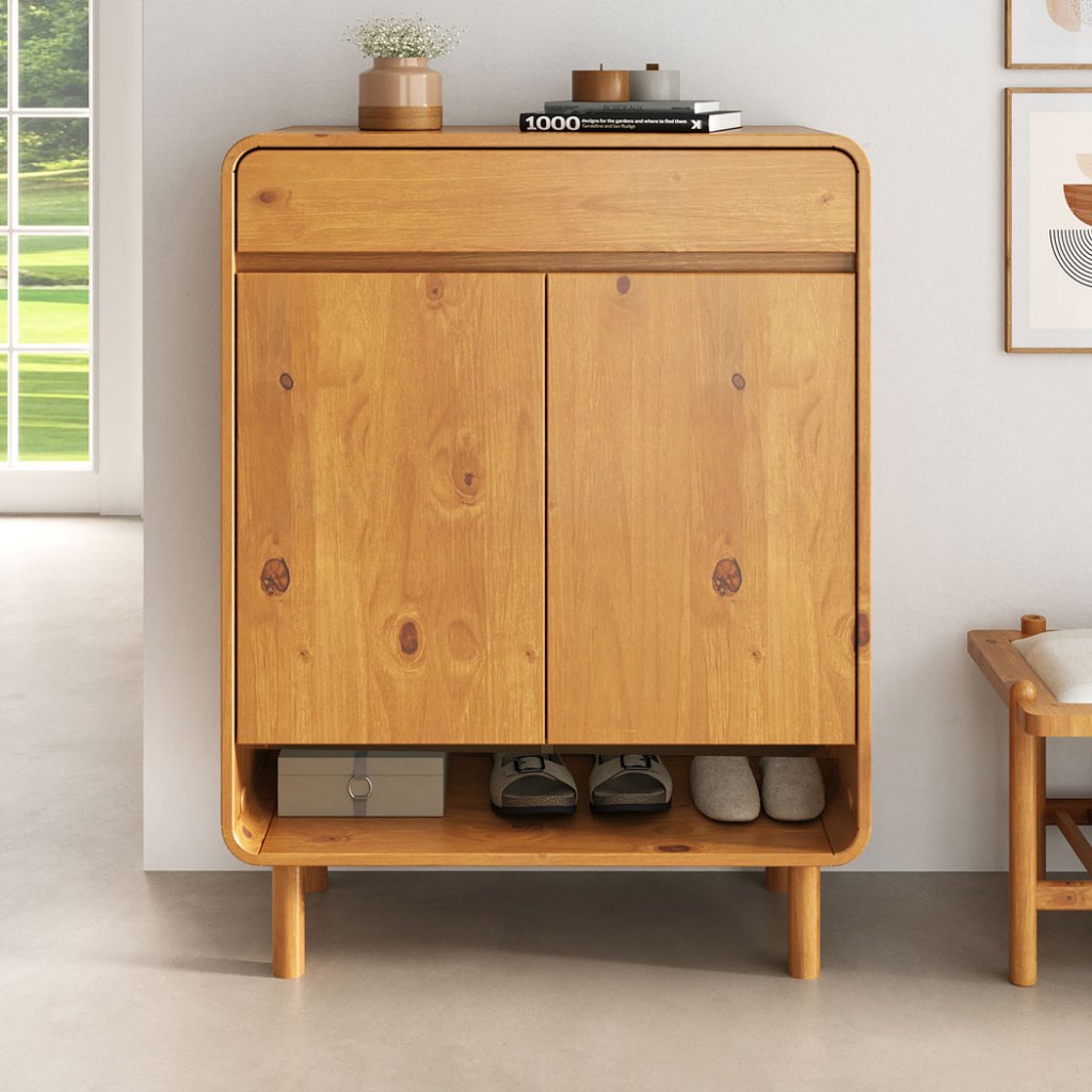 Sapateira Armário Vertical 44 Madeira 2 Portas 1 Gaveta 18 Pares Freijó JUAN em Oferta na Shopee