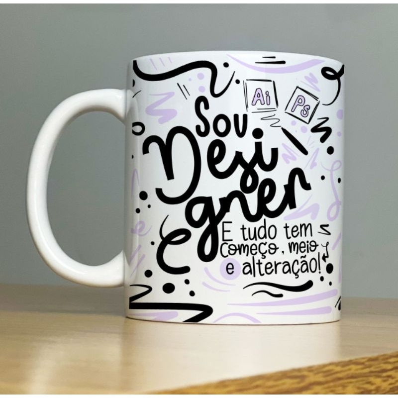 Caneca Personalizada Sou Designer  325ml Branca Cerâmica Porcelana Presente Lembrança