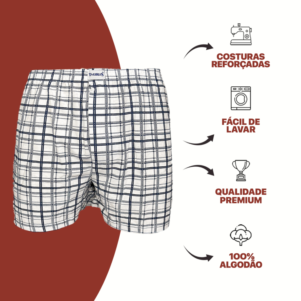 Kit 3 Cueca Samba Canção Estampada P ao G9 100% Algodão Leve e Fresca Conforto Pijama Masculino — imagem 2 de 2