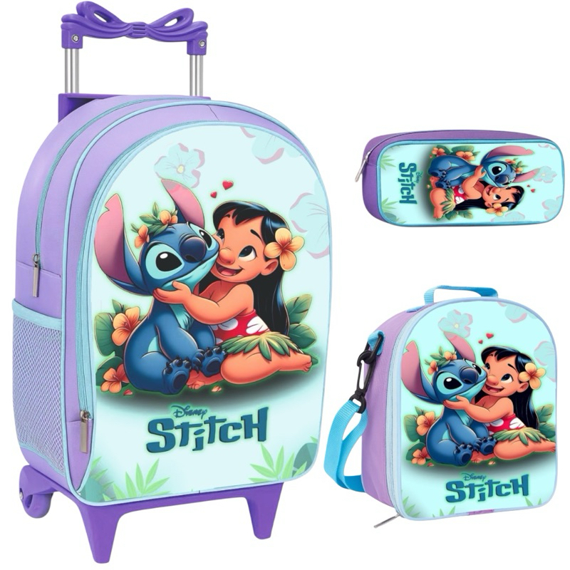 Kit escolar Mochila Infantil Rodinha Feminina Lilo e Stitch Escolar + Lancheira Termica + ...
