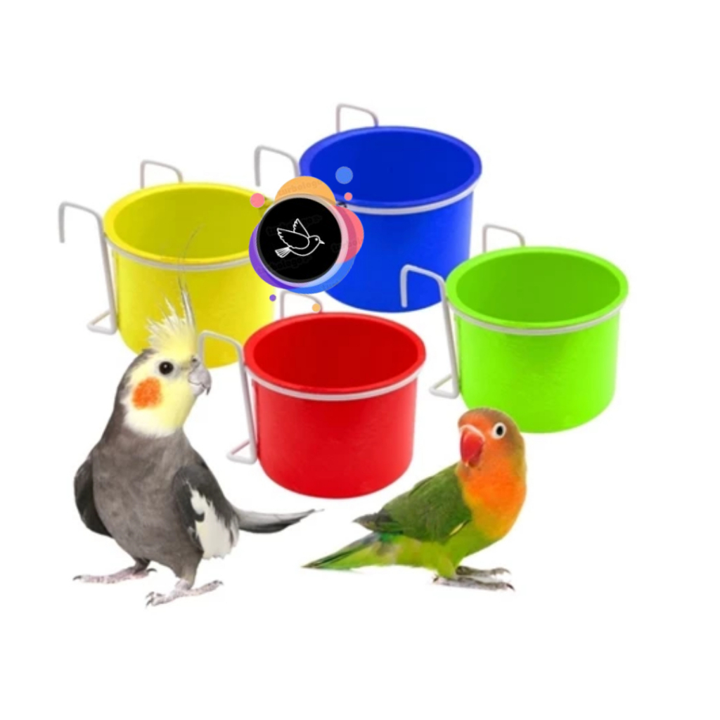 Kit 4 Caneca Plastica Pote Comedouro Com Suporte Para Calopsita Agapornis Passaros Grande 190ml