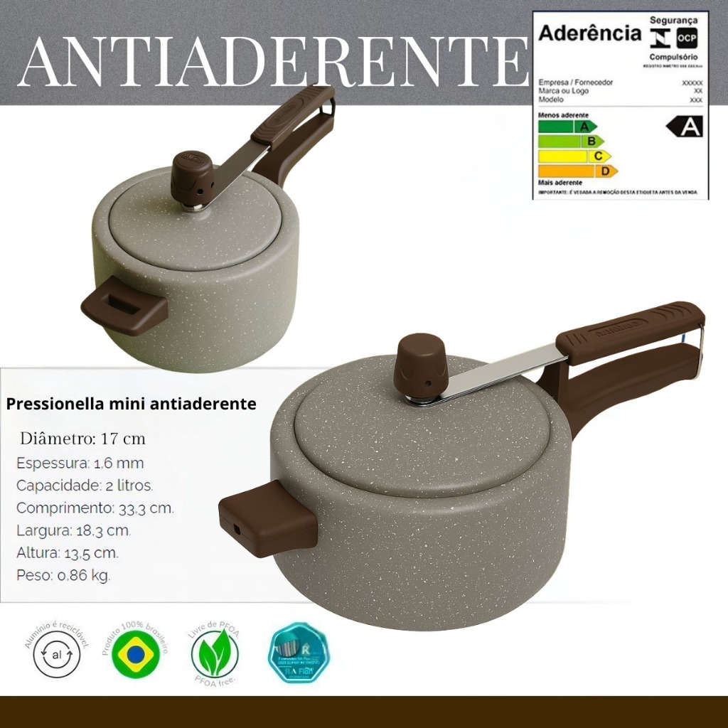 Panela De Pressão 2 Litros Teflon Antiaderente Fechamento Interno Inmetro Alumínio Resistente Stone