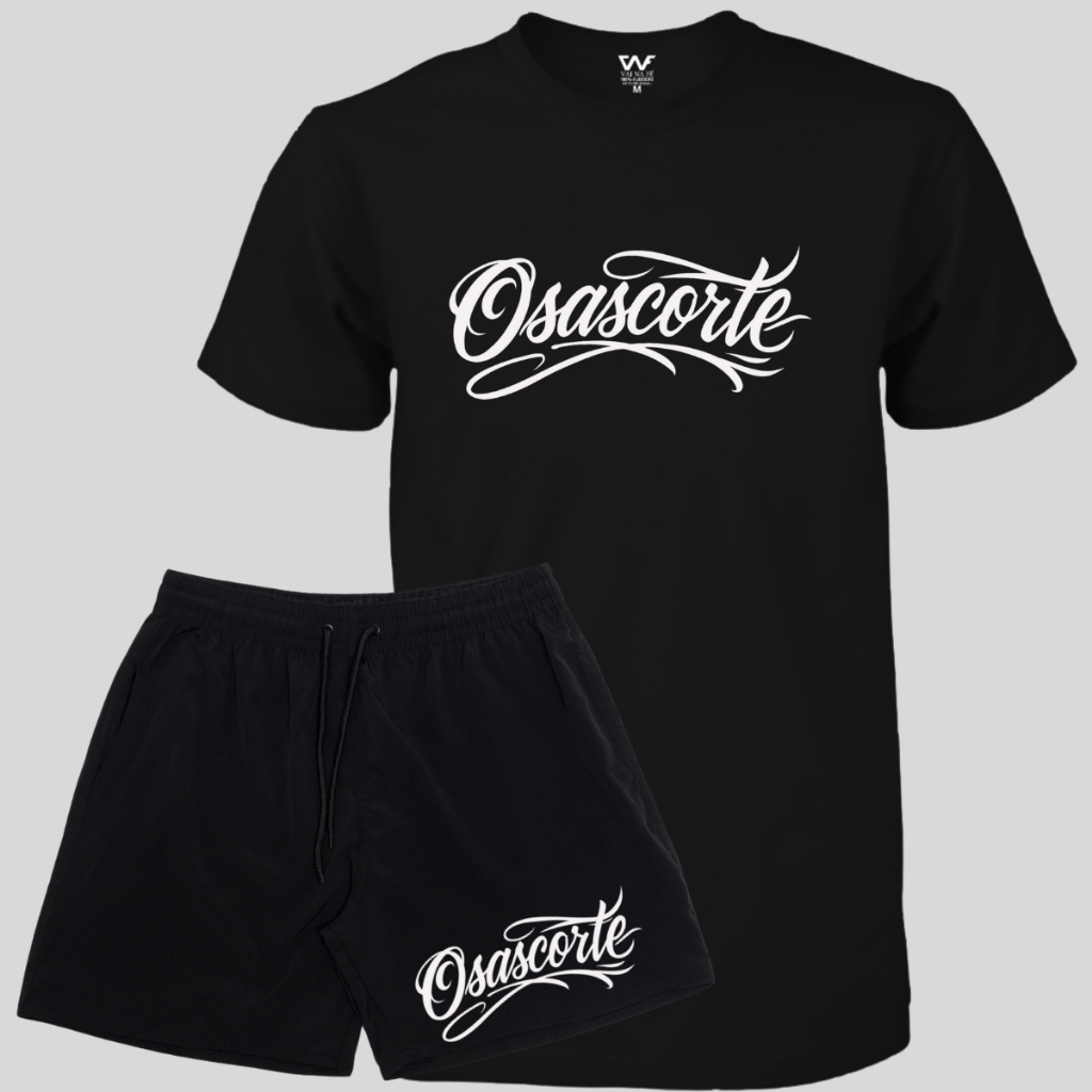Conjunto Camisa Osascorte Masculina Moto Grau + Bermuda Academia Elastano Lançamento