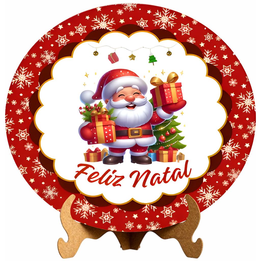 Mini Painel de Festa Redondo Noel Flocos Dourados  - Suporte Mdf + Capa Tecido 50cm Decoração