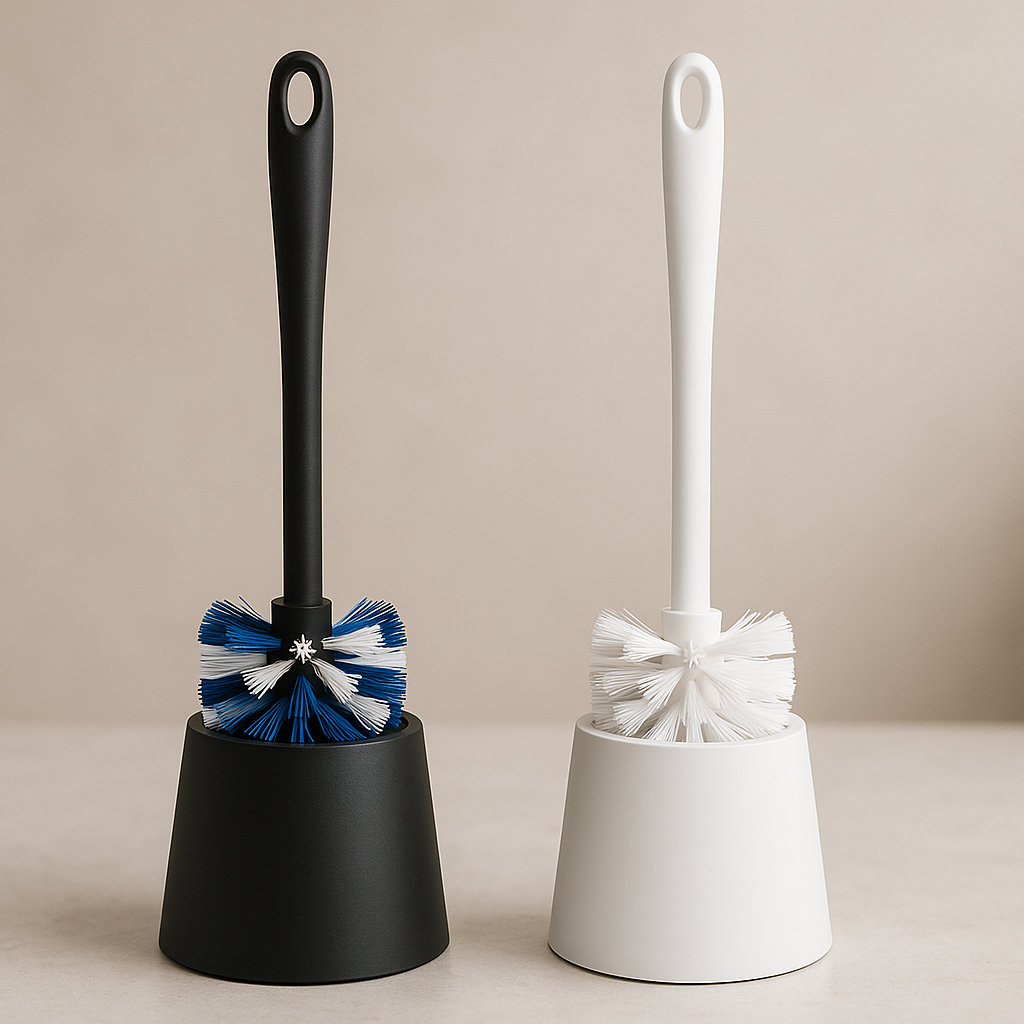 Escova Sanitária Elegante com Suporte Preto Branco Reforçado Design Moderno Funcional Banheiro