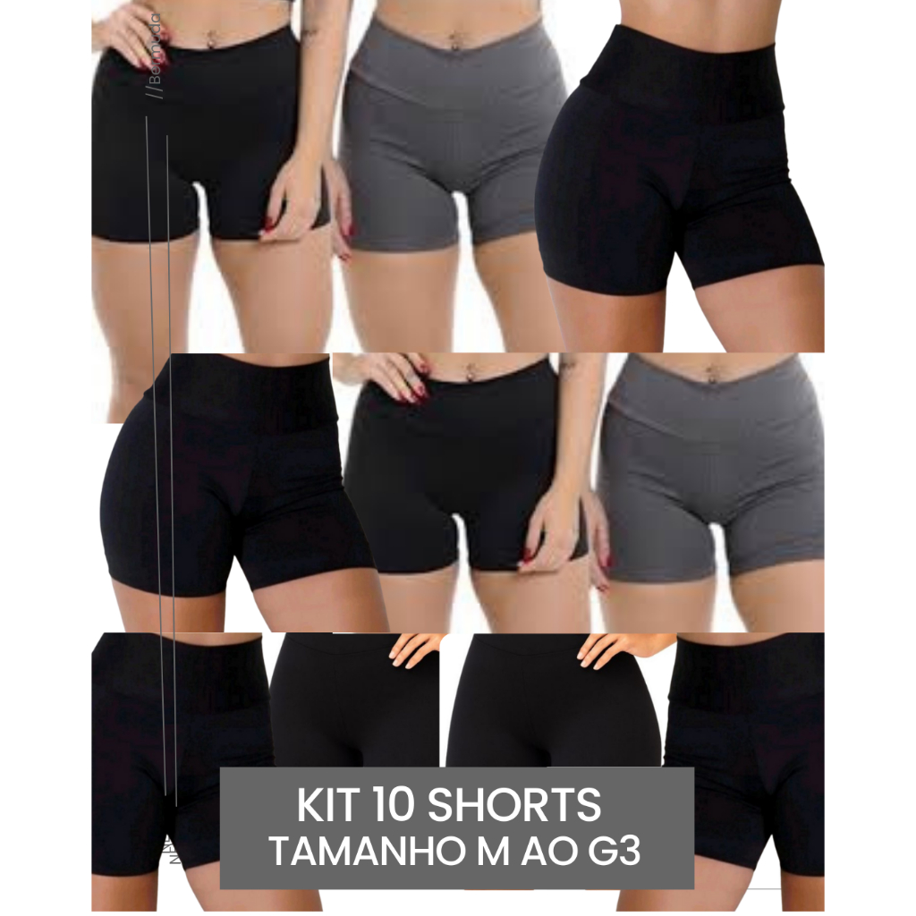 Kit 10 Shorts Curto Tecido Suplex Cintura Alta Academia Treino e Dia a Dia Legging