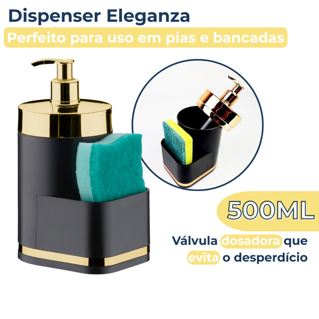 Dispenser Para Detergente Bucha de Pia Preto Dourado Suporte Organizador Esponja Future em Oferta na Shopee