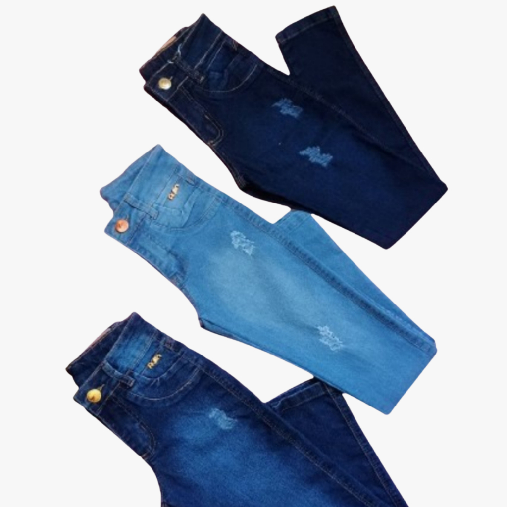 Kit 3 Calças Feminina Juvenil Jeans Infantil Menina Skinny Cores Sortidas Elastano Lycra Bolso