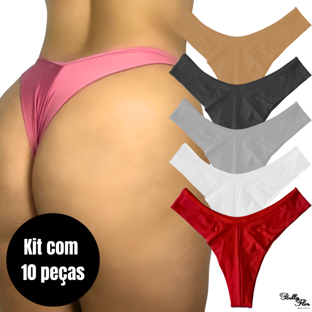 KIT 10 Calcinhas Empina Bumbum Fio Dental Duplo Conforto Sensual Sem Costura no Bumbum em Oferta na Shopee