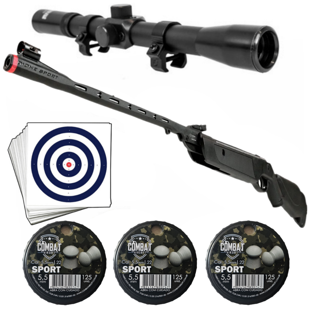 Espingarda De Pressão 5,5 Dione Sport + Luneta e Munição em Oferta na Shopee