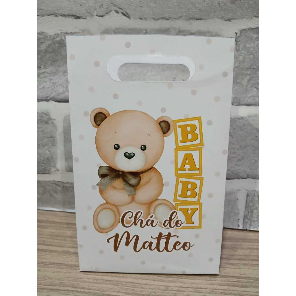 PEGUE E MONTE -Sacolinha Personalizada Ursinho Marrom - Chá Revelação - Lembrancinha  Festa Infantil