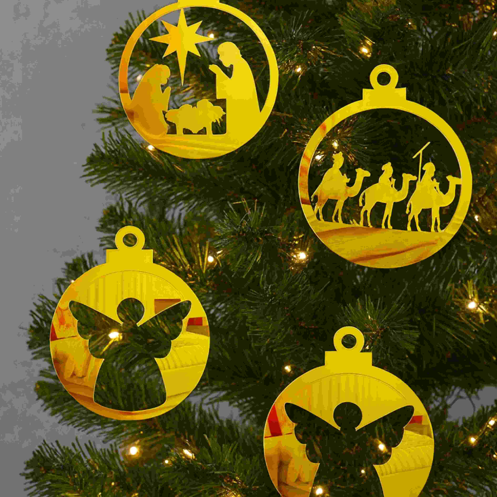 Kit 8 Enfeites de Natal Acrílico Espelhado Bola Presépio 6cm Cortes à Laser Decoração Árvore Moderno