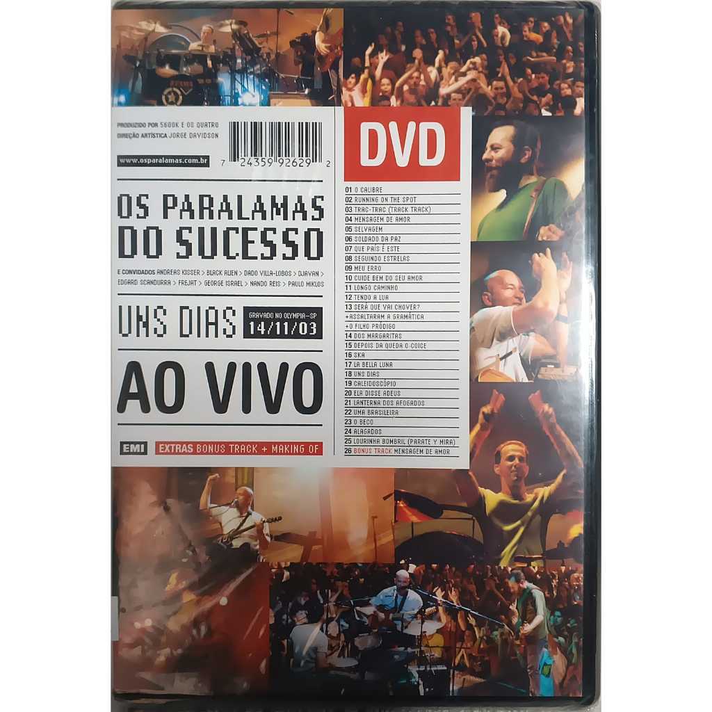 DVD - Os Paralamas Do Sucesso Uns Dias Ao vivo (Lacrado) Extras: Bonus Track + Making Of