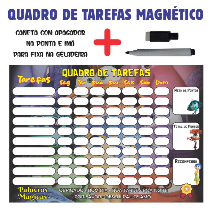 Quadro de Rotina Infantil com Imã Quadro de tarefas diárias Divertidamente