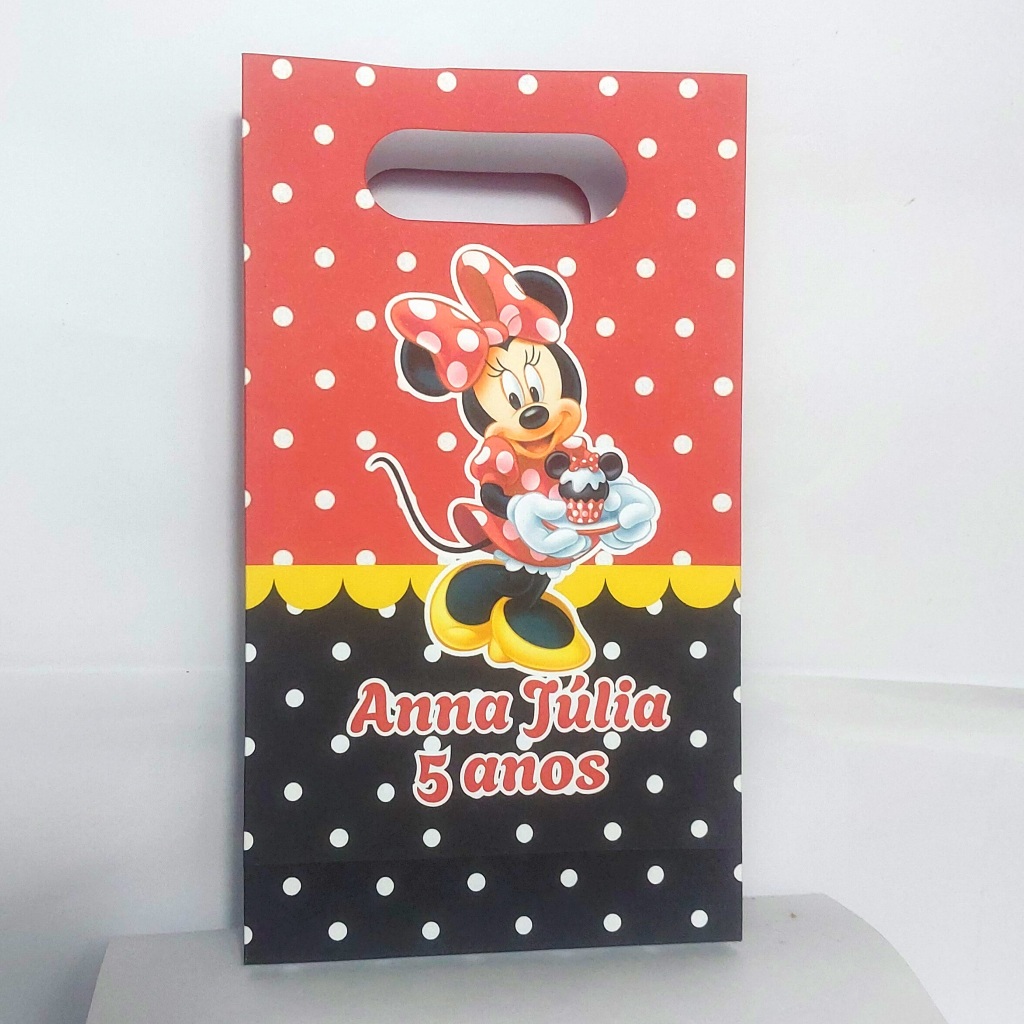 30 SACOLINHAS MINNIE MOUSE VERMELHO lembrancinhas PERSONALIZADAS ANIVERSÁRIO BOCA DE PALHAÇO 21X13cm
