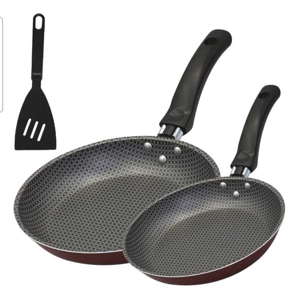 kit  conjunto 2 Frigideiras Antiaderente + Espátula Nylon  Frigideira Antiaderente Bifeteira Grill