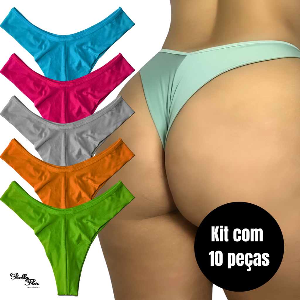 KIT 10 Calcinhas Empina Bumbum Fio Dental Duplo Conforto Sensual Sem Costura no Bumbum