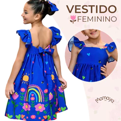Vestido Barrado Manga Infantil Menina Estampado Casual Festa Luxo 4 a 12 Anos