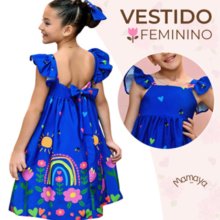 Vestido Barrado Manga Infantil Menina Estampado Casual Festa Luxo 4 a 12 Anos em Oferta na Shopee
