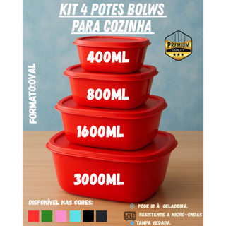 Kit Oval 4 Potes Plásticos com Tampa Multiuso- Armazenamento de alimentos e Marmitas em Oferta na Shopee