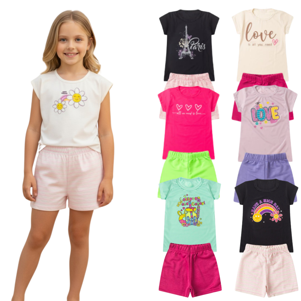 Kit Roupa Infantil Feminina do Tamanho 1 ao 14 Anos | Conjunto Infantil Sortido | Conjunto Infantil Menina Verão