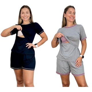 Kit 2 Conjunto Pijama Amamentação Premium Verão Feminino Maternidade Gestante Grávida Pós Parto em Oferta na Shopee