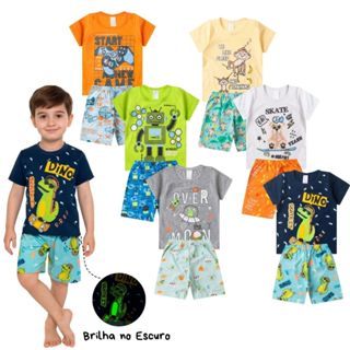 Kit Pijama Infantil Menino Algodão 6 Peças ou 4 Peças Camiseta e Short Verão Tamanho 1 ao 8 anos em Oferta na Shopee