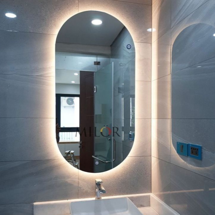 Espelho Grande De Parede Oval Com Led Orgânico Banheiro Sala Quarto Luz Quente E Fria