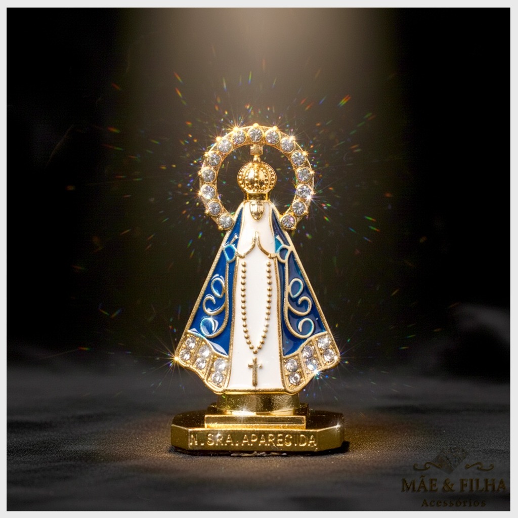 Santinha Nossa Senhora Aparecida A Padroeira Dourada Com Resplendor Cravejada Zircônia