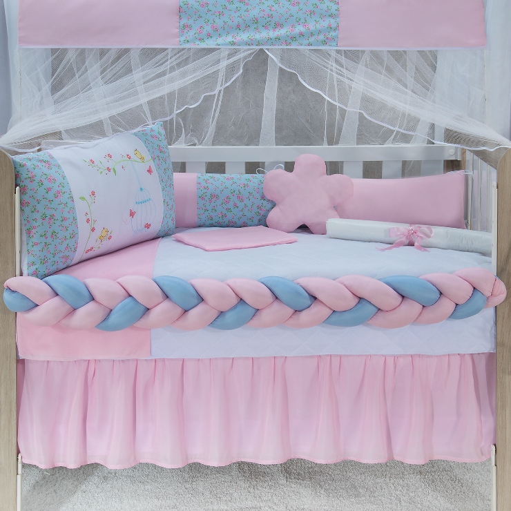 Kit Berço Americano Completo Para Menina 11 Peças Enxoval Algodão Decorado