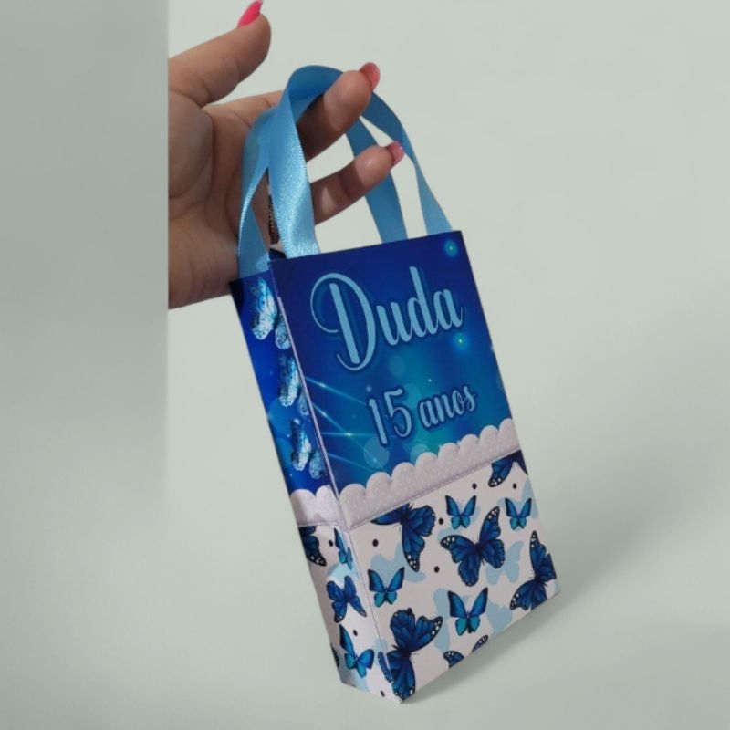 50 SACOLINHA PERSONALIZADA BORBOLETAS AZUL 15 ANOS | PEGUE E MONTE |PERSONALIZADOS LEMBRANCINHAS SACOLINHA 15 ANOS