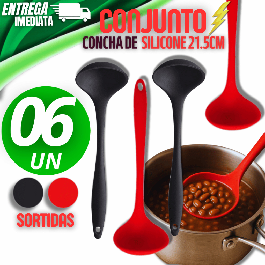 06 Conchas feijão Silicone Premium 21.5Cm Casa Cozinha Buffet Restaurante Variáveis Utilidades