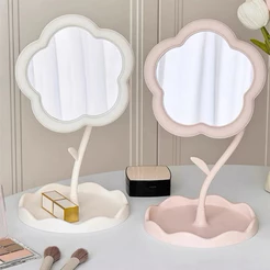 Espelho de Maquiagem de Flor Soft Aesthetic para Mesa de Penteadeira de Escritório Espelho Portátil