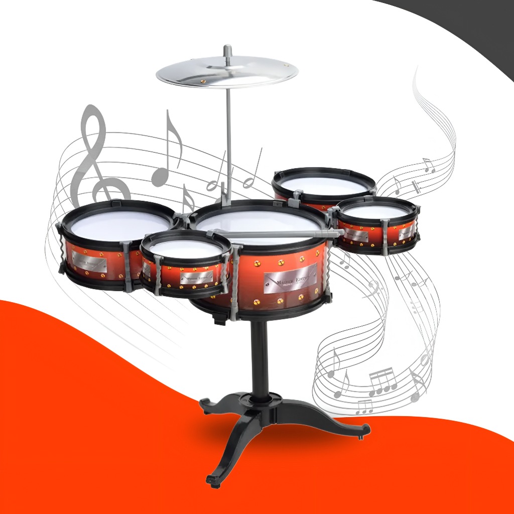 Bateria Musical Infantil 5 Tambores e Baquetas Brinquedo Educativo Instrumento Musical Para Crianças