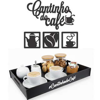 Kit Bandeja Grande Placa Cantinho do Café 5 Peças Preta Decoração e Organização Cozinha em Oferta na Shopee