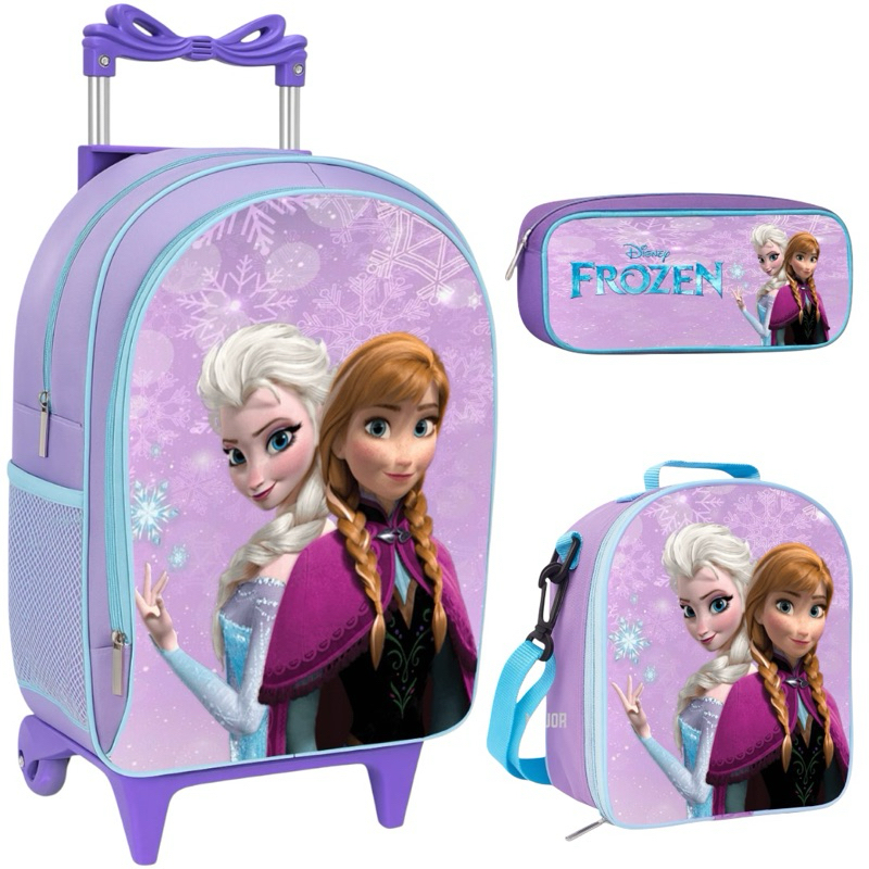 Mochila Escolar menina  Juvenil + Estojo +lancheira Termica - Frozen kit
