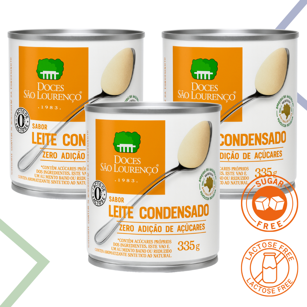 Kit 3 Leites Condensados Zero Açúcar Zero Lactose 335g Doces São Lourenço Diet Light