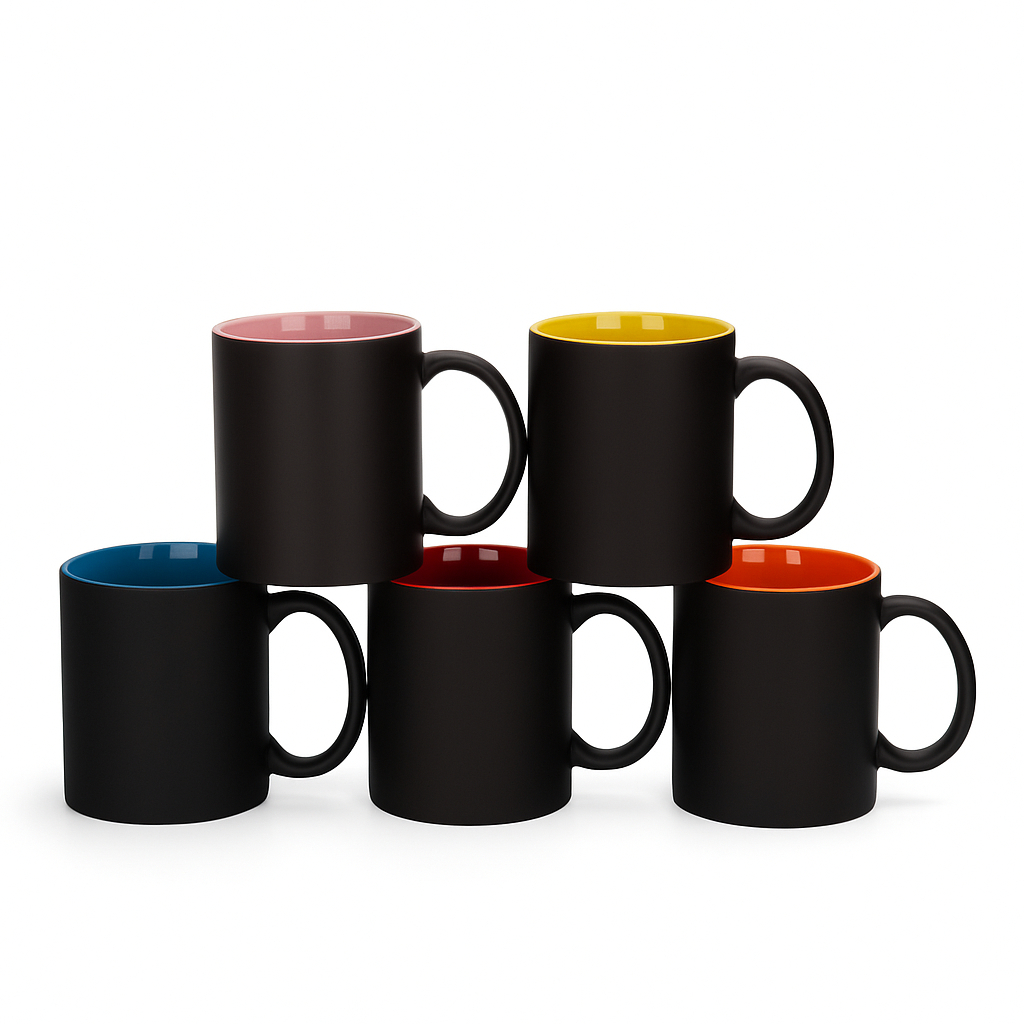 Caneca Mágica Preta Fosca Interior Colorido – Ideal para Café, Chá e Presentes - 325ml