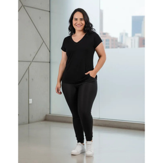 Blusa T Shirt Feminina Plus Size Casual Gola V Camiseta Feminina Lisa de Viscolycra Até G4 em Oferta na Shopee