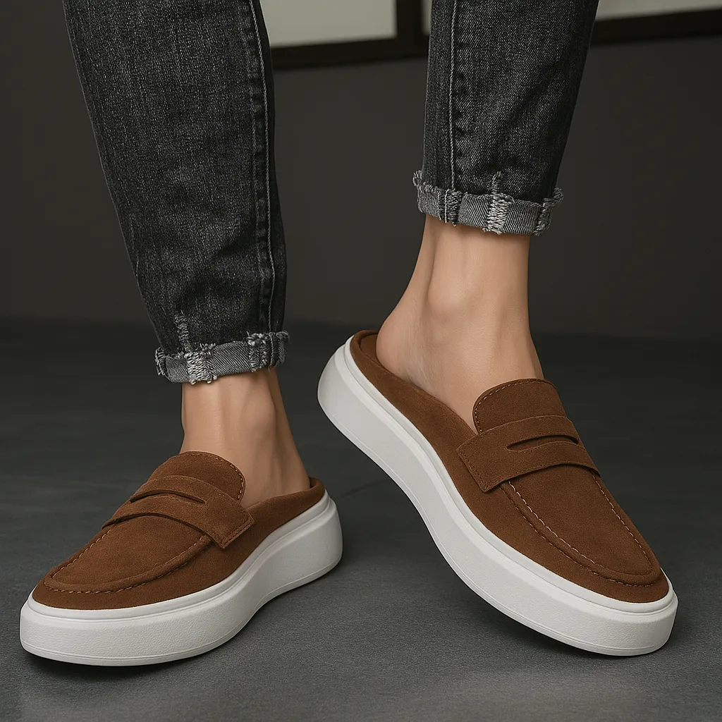 Mocassim Loafer Mule Masculino Slip On em Couro Camurça Sola Alta Moda Casual Luxo em Oferta na Shopee