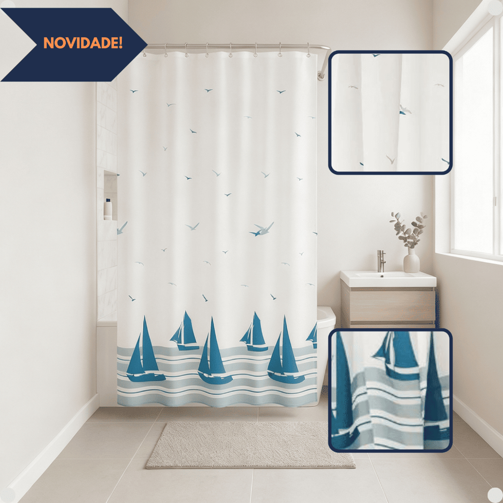 Cortina Banheiro Box Poliéster Impermeável Antimofo 1,98x1,80 com Ganchos em Oferta na Shopee