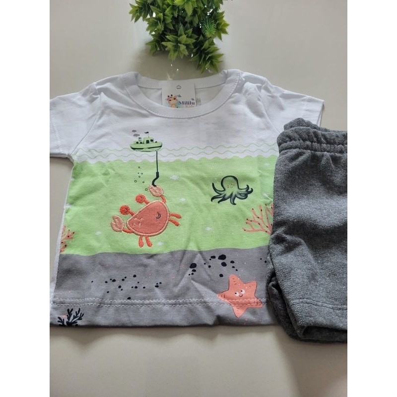 Conjunto bebê  brandili- camiseta 100% algodão e bermuda moletinho- Marca brandili